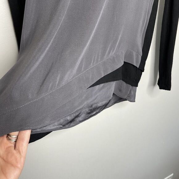 DREW Top Womens XS Gray Silk Front Colorblock Black Stretch-Knit Back Tunic USA - Picture 4 of 9